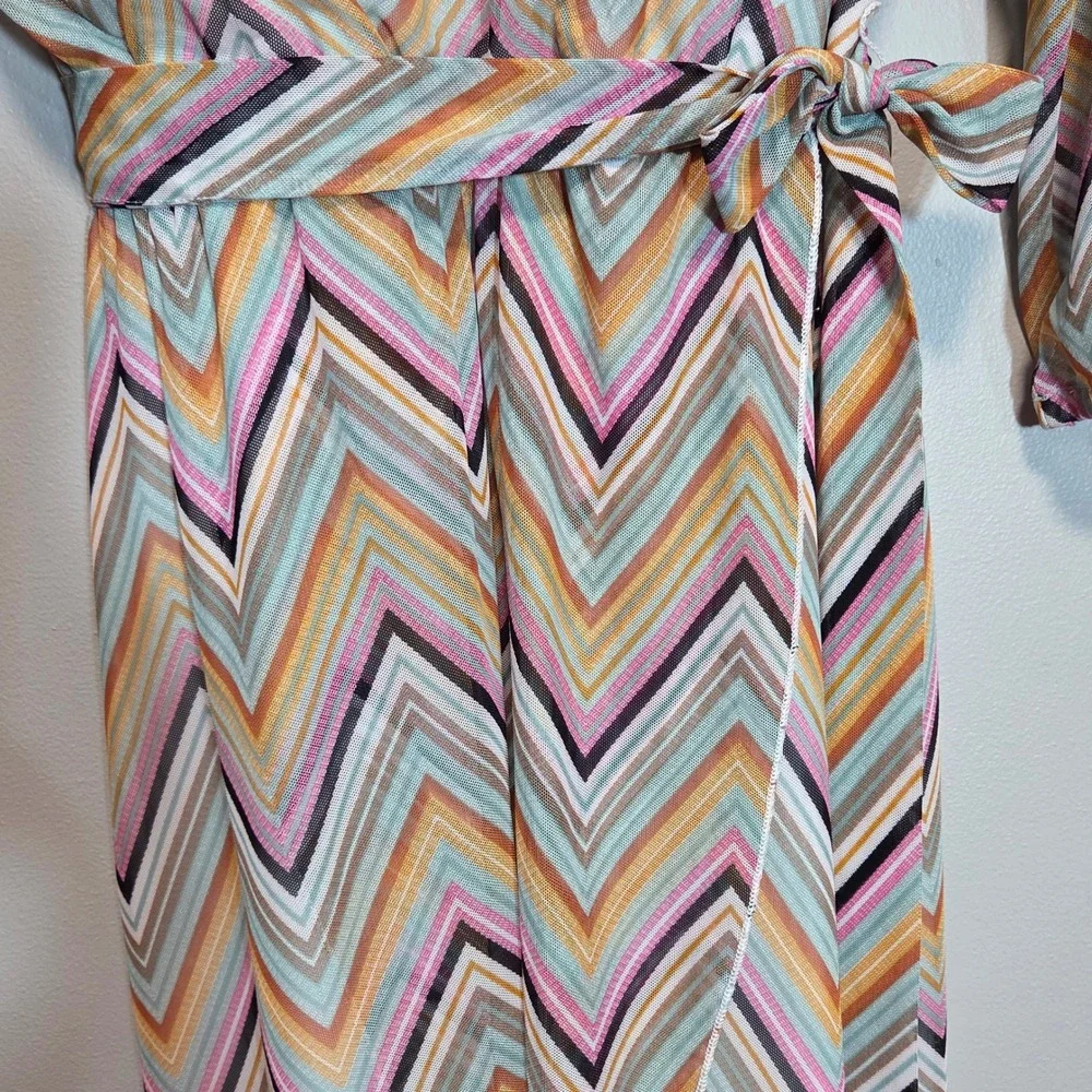 Allison Brittney Sheer Wrap Midi‎ Dress Flowy Retro Boho Festival Womens S